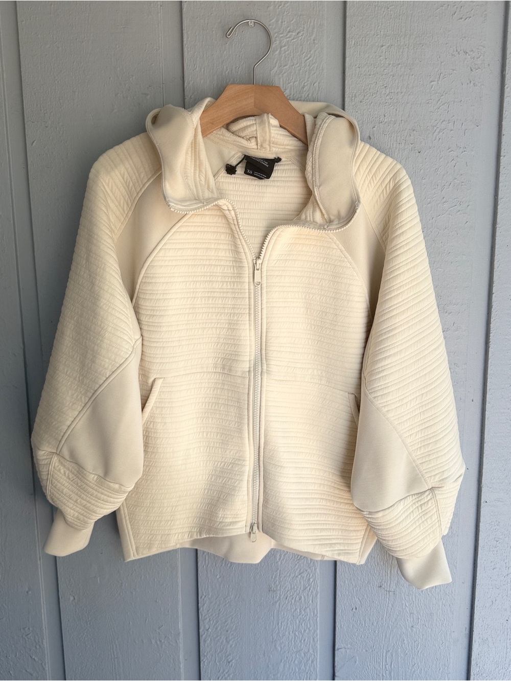 Prana Cream Quilted Hooded Bomber Jacket‎
